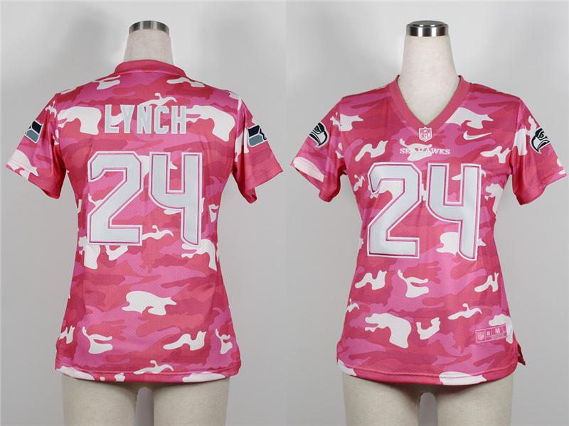 Cheap Women Nike Seattle Seahawks 24 Marshawn Lynch 2013 New Pink Camo Fashion NFL Jerseys