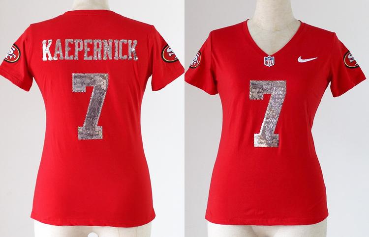 Cheap Women Nike San Francisco 49ers 7 Colin Kaepernick Red Handwork Sequin lettering Fashion NFL Jerseys