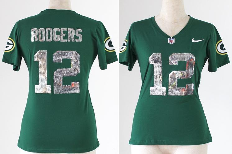 Cheap Women Nike Green Bay Packers 12 Aaron Rodgers Green Handwork Sequin lettering Fashion NFL Jerseys