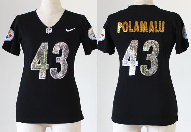 Cheap Women Nike Pittsburgh Steelers 43 Troy Polamalu Black Handwork Sequin lettering Fashion NFL Jerseys