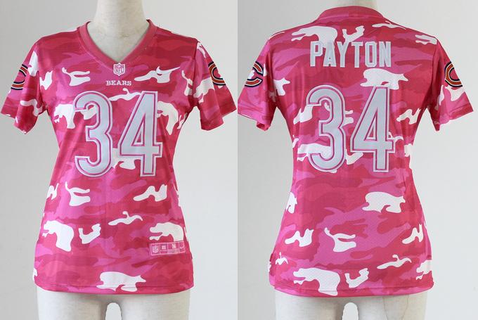 Cheap Women Nike Chicago Bears 34 Walter Payton 2013 New Pink Camo Fashion NFL Jerseys