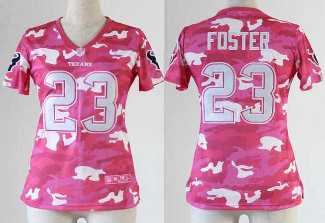 Cheap Women Nike Houston Texans 23 Arian Foster 2013 New Pink Camo Fashion NFL Jerseys