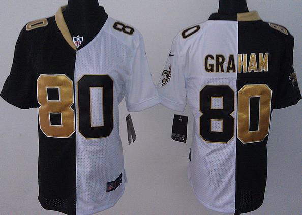 Cheap Women Nike New Orleans Saints 80 Jimmy Graham Black White Split NFL Jerseys