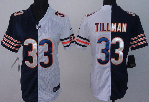 Cheap Women Nike Chicago Bears 33 Charles Tillman Blue White Split NFL Jerseys