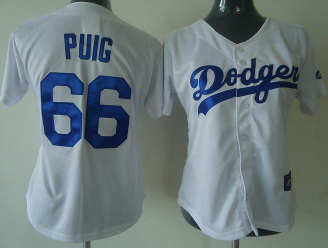 Women Los Angeles Dodgers 66 Yasiel Puig White MLB Jerseys