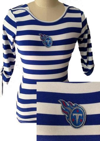 Cheap Ladies Tennessee Titans Striped Boat Neck Three-Quarter Sleeve T-Shirt