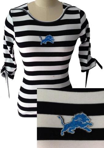 Cheap Ladies Detroit Lions Striped Boat Neck Three-Quarter Sleeve T-Shirt