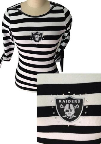 Cheap Ladies Oakland Raiders Striped Boat Neck Three-Quarter Sleeve T-Shirt
