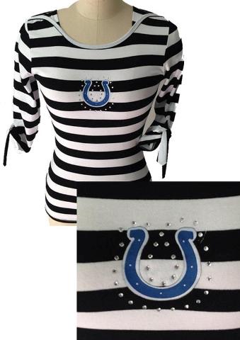 Cheap Ladies Indianapolis Colts Striped Boat Neck Three-Quarter Sleeve T-Shirt
