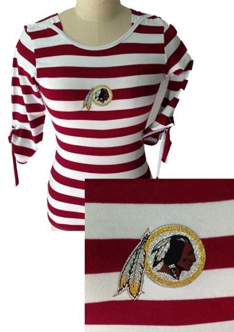 Cheap Ladies Washington Redskins Striped Boat Neck Three-Quarter Sleeve T-Shirt