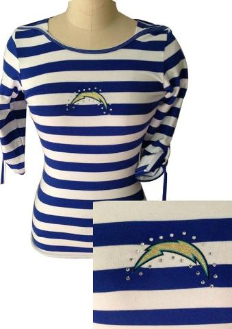Cheap Ladies San Diego Chargers Striped Boat Neck Three-Quarter Sleeve T-Shirt
