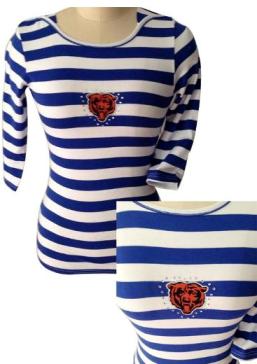 Cheap Ladies Chicago Bears Striped Boat Neck Three-Quarter Sleeve T-Shirt
