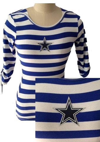 Cheap Ladies Dallas Cowboys Striped Boat Neck Three-Quarter Sleeve T-Shirt