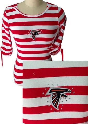Cheap Ladies Atlanta Falcons Striped Boat Neck Three-Quarter Sleeve T-Shirt