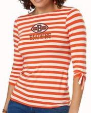 Cheap Ladies Cleveland Browns Striped Boat Neck Three-Quarter Sleeve T-Shirt