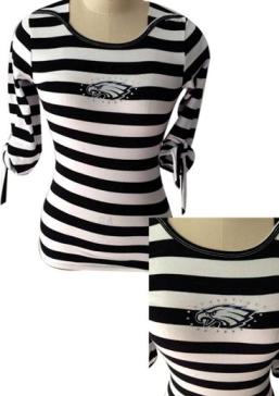Cheap Ladies Philadelphia Eagles Striped Boat Neck Three-Quarter Sleeve T-Shirt