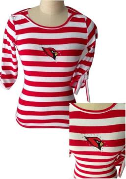 Cheap Ladies Arizona Cardinals Striped Boat Neck Three-Quarter Sleeve T-Shirt