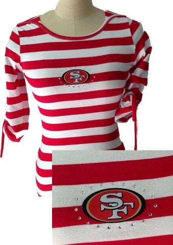 Cheap Ladies San Francisco 49ers Striped Boat Neck Three-Quarter Sleeve T-Shirt