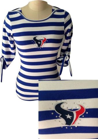 Cheap Ladies Houston Texans Striped Boat Neck Three-Quarter Sleeve T-Shirt