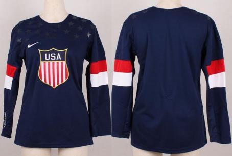 Cheap Women 2014 Winter Olympics USA Team Blank Blue Hockey Jerseys