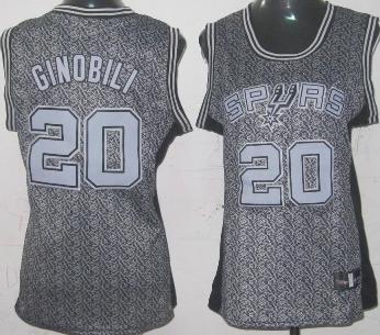 Cheap Women San Antonio Spurs 20 Manu Ginobili Grey Static Fashion Swingman NBA Jersey