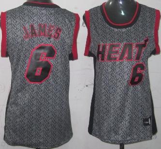 Cheap Women Miami Heat 6 LeBron James Grey Static Fashion Swingman NBA Jersey