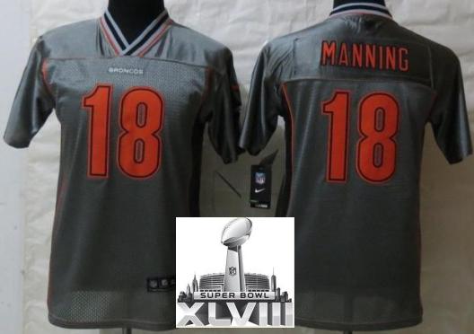 Kids Nike Denver Broncos 18 Peyton Manning Elite Grey Vapor 2014 Super Bowl XLVIII NFL Jerseys Cheap