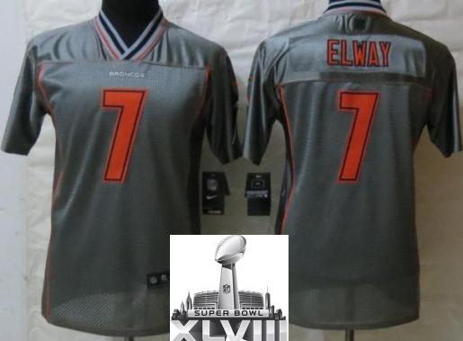 Kids Nike Denver Broncos 7 John Elway Elite Grey Vapor 2014 Super Bowl XLVIII NFL Jerseys Cheap