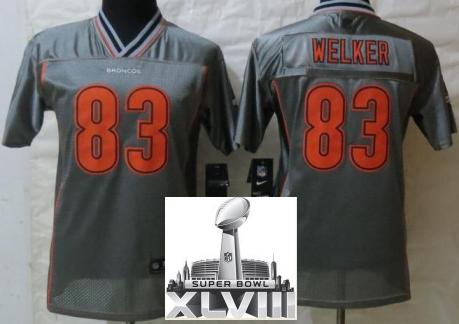 Kids Nike Denver Broncos 83 Wes Welker Elite Grey Vapor 2014 Super Bowl XLVIII NFL Jerseys Cheap
