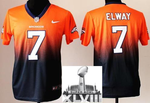 Kids Nike Denver Broncos 7 John Elway Orange Blue Elite Drift Fashion II 2014 Super Bowl XLVIII NFL Jerseys Cheap