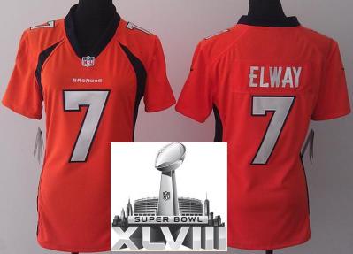 Cheap Women Nike Denver Broncos 7 John Elway Orange 2014 Super Bowl XLVIII NFL Jerseys New Style