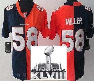Cheap Womens Nike Denver Broncos 58 Von Miller Orange Blue Split 2014 Super Bowl XLVIII NFL Jerseys