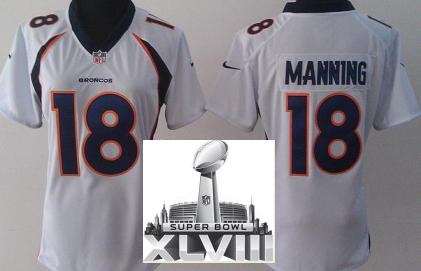 Cheap Women Nike Denver Broncos 18 Peyton Manning White 2014 Super Bowl XLVIII NFL Jerseys New Style