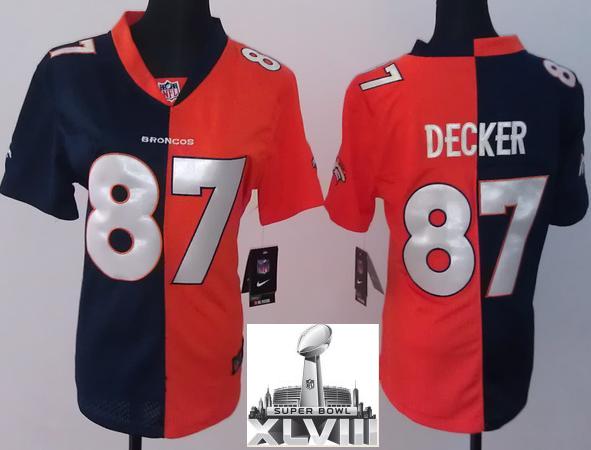 Cheap Women Nike Denver Broncos 87 Eric Decker Orange Blue Split 2014 Super Bowl XLVIII NFL Jerseys
