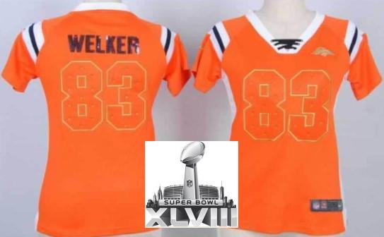 Cheap Women Nike Denver Broncos 83 Wes Welker Orange Handwork Sequin Name Fashion 2014 Super Bowl XLVIII NFL Jerseys