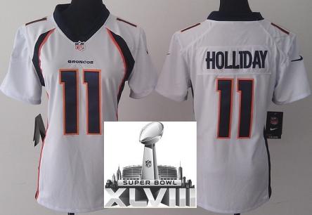 Cheap Women Nike Denver Broncos 11 Trindon Holliday White 2014 Super Bowl XLVIII NFL Jerseys New Style