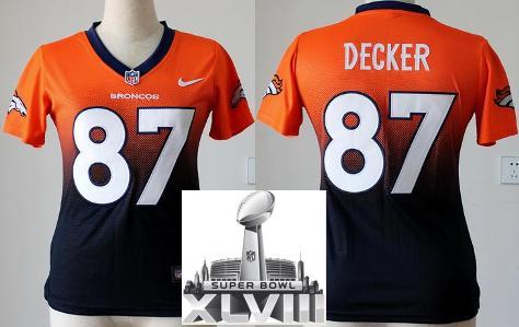 Cheap Women Nike Denver Broncos 87 Eric Decker Orange Blue Elite Drift Fashion II 2014 Super Bowl XLVIII NFL Jerseys