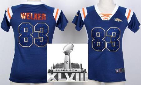 Cheap Women Nike Denver Broncos 83 Wes Welker Blue Handwork Sequin Name Fashion 2014 Super Bowl XLVIII NFL Jerseys