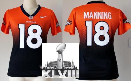 Cheap Women Nike Denver Broncos 18 Peyton Manning Orange Blue Drift Fashion II Elite 2014 Super Bowl XLVIII NFL Jerseys