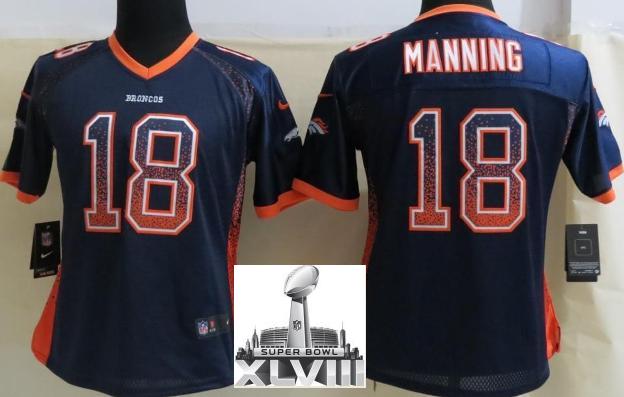 Cheap Women Nike Denver Broncos 18 Peyton Manning Blue Elite Drift Fashion 2014 Super Bowl XLVIII NFL Jerseys