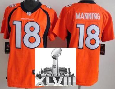 Cheap Women Nike Denver Broncos 18 Peyton Manning Orange 2014 Super Bowl XLVIII NFL Jerseys New Style