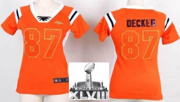 Cheap Women Nike Denver Broncos 87 Eric Decker Orange Handwork Sequin Name Fashion 2014 Super Bowl XLVIII NFL Jerseys