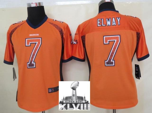 Cheap Women Nike Denver Broncos 7 John Elway Orange Drift Fashion Elite 2014 Super Bowl XLVIII NFL Jerseys New