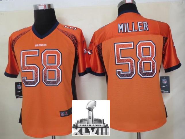 Cheap Women Nike Denver Broncos 58 Von Miller Orange Drift Fashion Elite 2014 Super Bowl XLVIII NFL Jerseys New