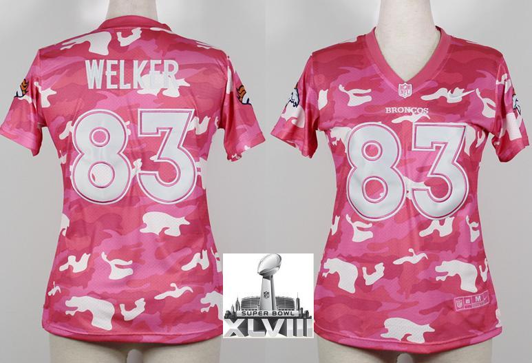 Cheap Women Nike Denver Broncos 83 Wes Welker New Pink Camo Fashion 2014 Super Bowl XLVIII NFL Jerseys
