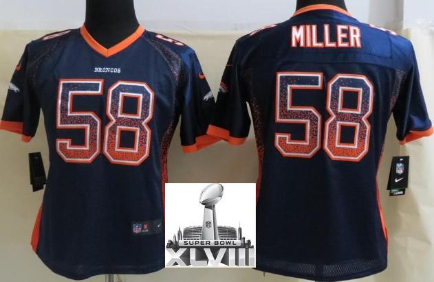 Cheap Women Nike Denver Broncos 58 Von Miller Blue Elite Drift Fashion 2014 Super Bowl XLVIII NFL Jerseys