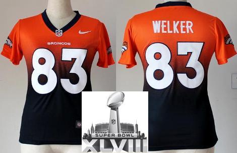 Cheap Women Nike Denver Broncos 83 Wes Welker Orange Blue Drift Fashion II Elite 2014 Super Bowl XLVIII NFL Jerseys