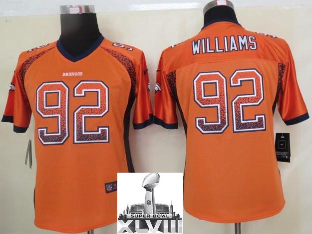 Cheap Women Nike Denver Broncos 92 Sylvester Williams Orange Drift Fashion Elite 2014 Super Bowl XLVIII NFL Jerseys New
