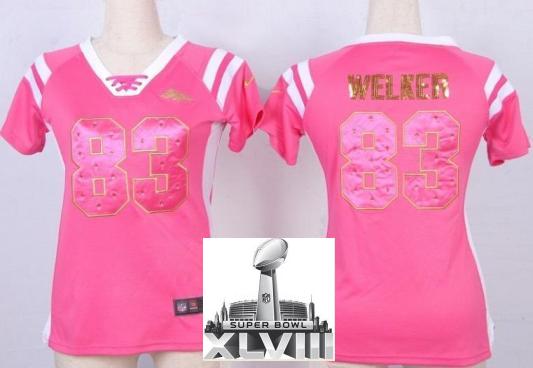 Cheap Women Nike Denver Broncos 83 Wes Welker Pink Handwork Sequin Name Fashion 2014 Super Bowl XLVIII NFL Jerseys