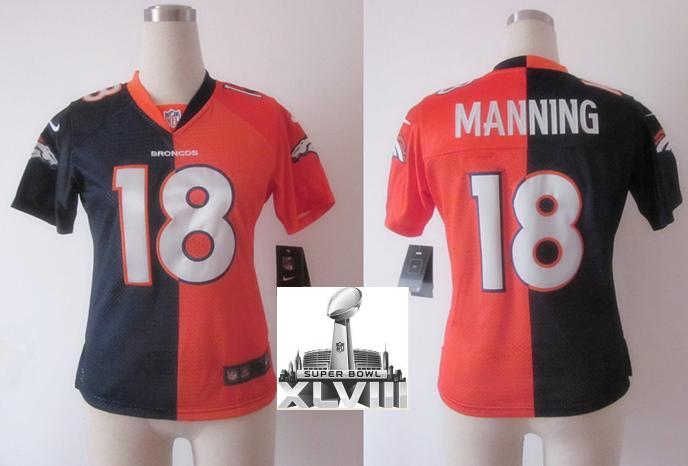 Cheap Women Nike Denver Broncos 18 Peyton Manning Blue Orange Split Elite 2014 Super Bowl XLVIII NFL Jerseys